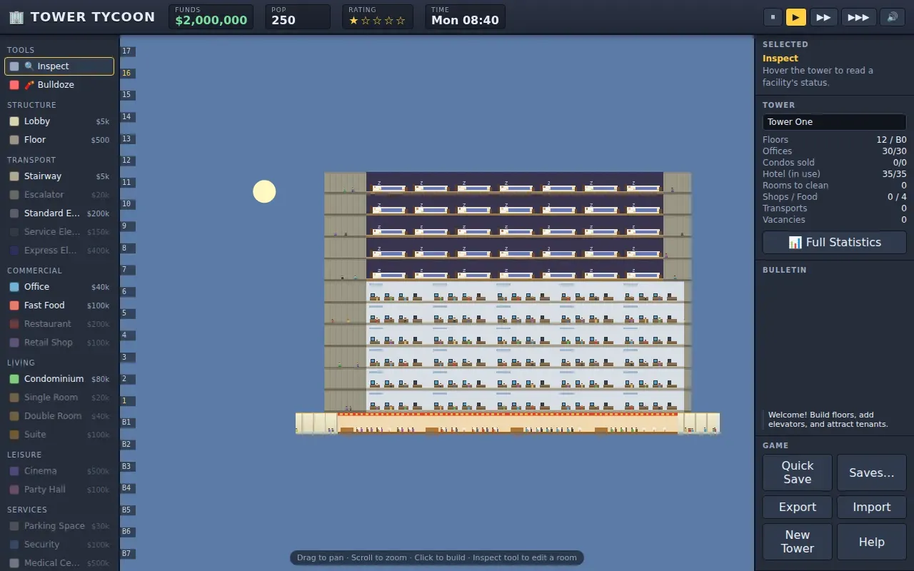 A smaller pixel-art tower on the first Excalibur.js build.