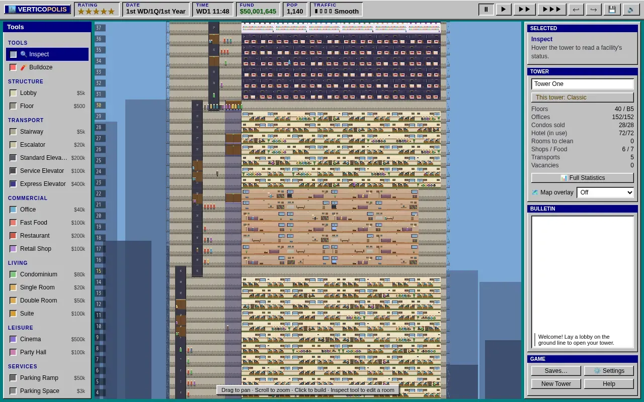 A 40-floor tower in the Verticopolis interface.